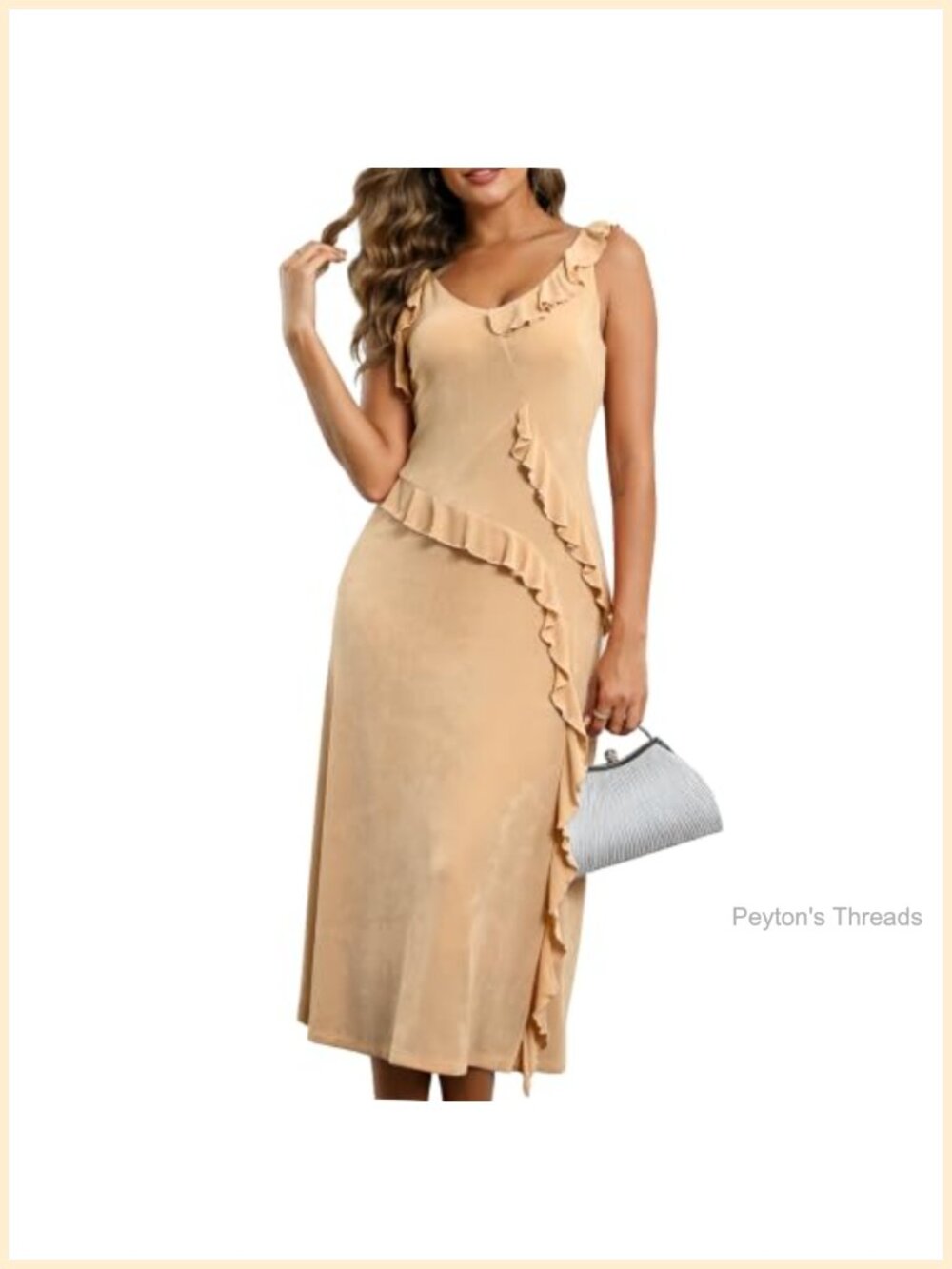 Women V Neck Sleeveless Midi Dress Asymmetric Ruffle Casual Vacation